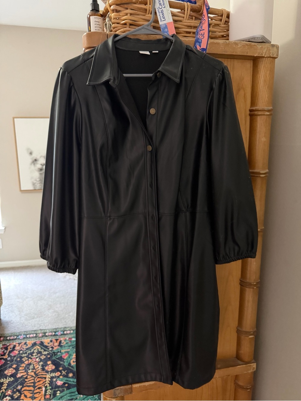 GAP Black Faux Leather Button-Front Jacket